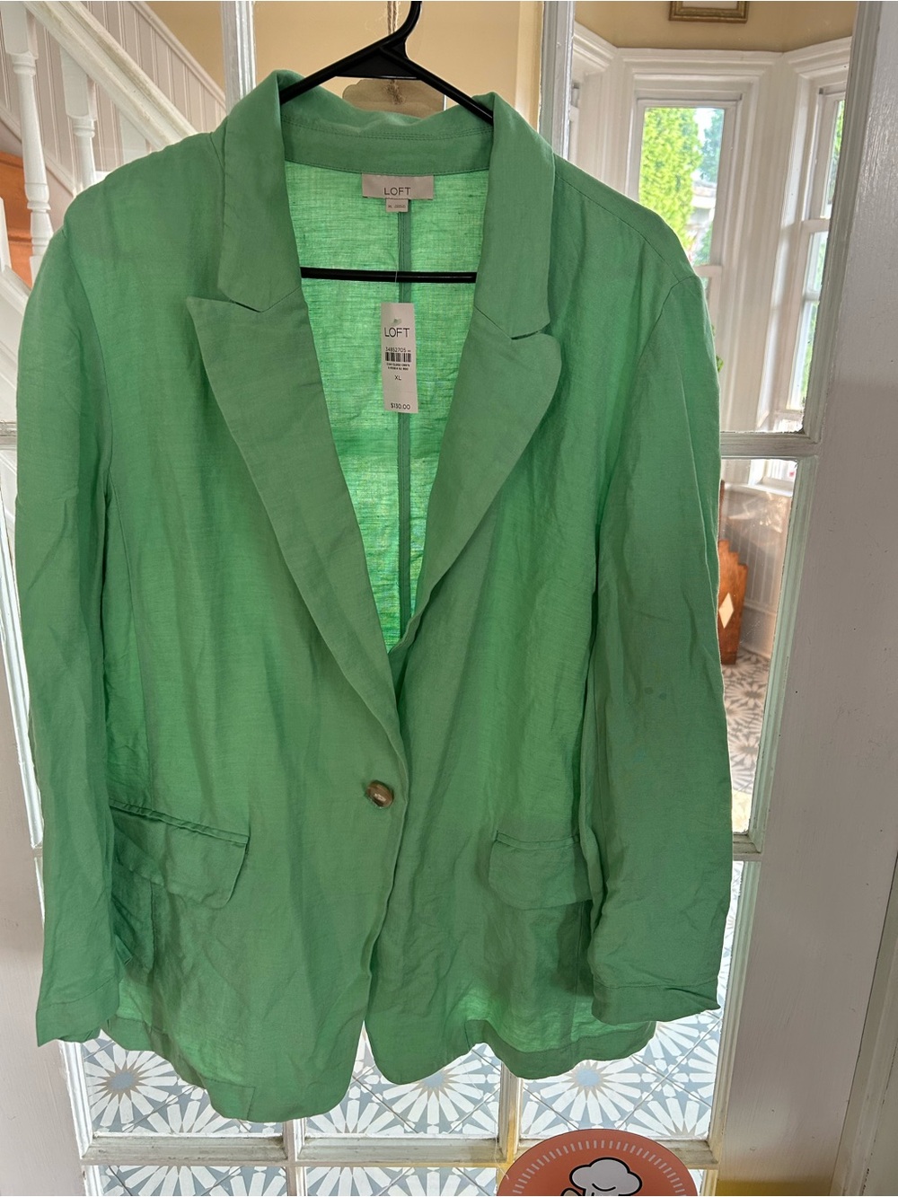 LOFT Green Single-Button Linen-Blend Blazer